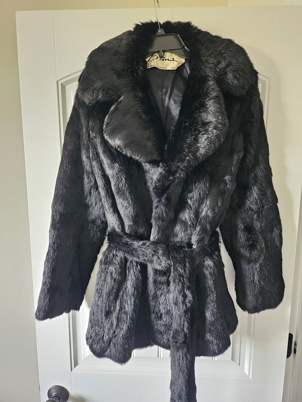 Vintage Black  Fur Belted Coat